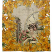 Rideau de douche Paris France Jaune Or Floral (Devant)