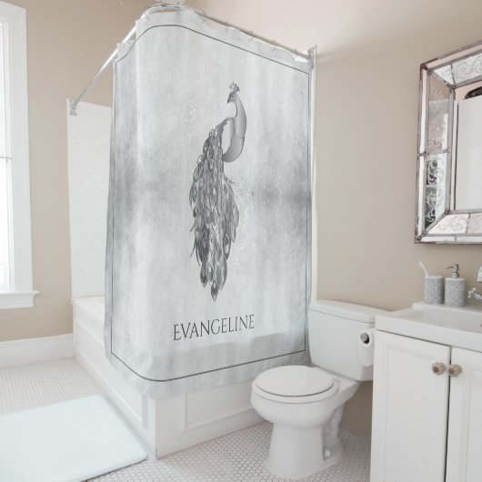 Rideau de douche Peacock élégant en argent (En situation)