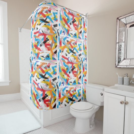 Rideau de douche peinture vibrations positives (En situation)