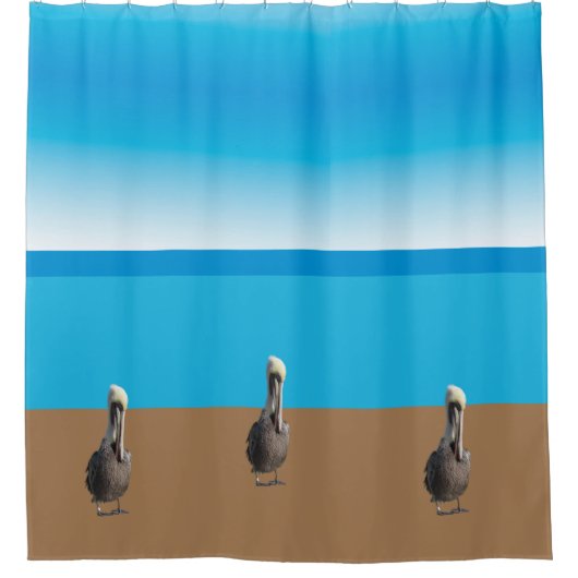 Rideau de douche - Pélicans sur la plage (Devant)