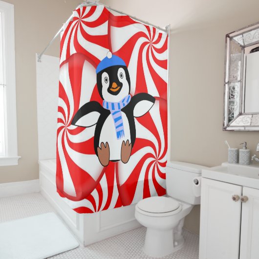 Rideau de douche Penguin de Noël (En situation)