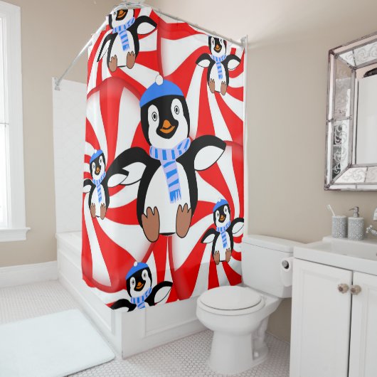 Rideau de douche Penguin de Noël (En situation)