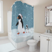Rideau de douche père Noël Penguins (En situation)