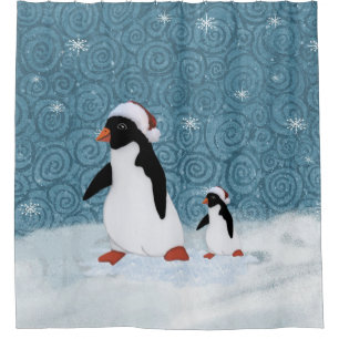 Rideau de douche père Noël Penguins