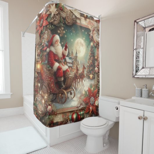 Rideau de douche Père Noël vintage (En situation)