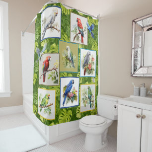Rideau de douche Perroquet et Bel Oiseau Exotique