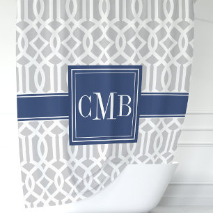 Rideau de douche personnalisé gris et bleu marine