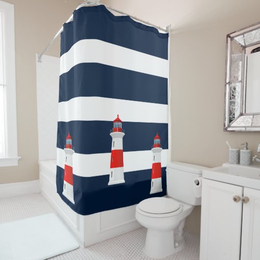 Rideau de douche - Phare de Blue Stripes (En situation)