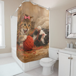 Rideau de douche pictural de chatons jouant avec d