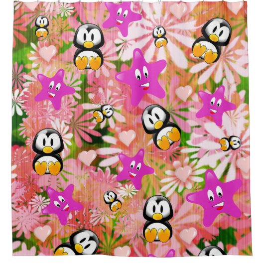 Rideau de douche Pingouin Floral (Devant)