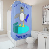 Rideau de douche pingouin pêche Noël joyeux (En situation)