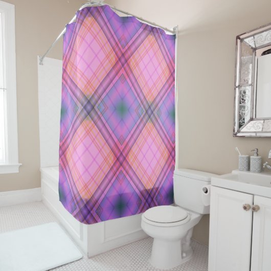 Rideau de douche Plaid violet (En situation)