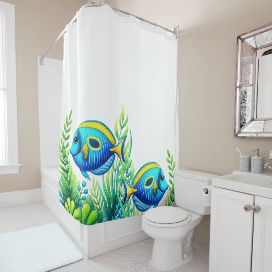 Rideau de douche Poisson Bleu (En situation)