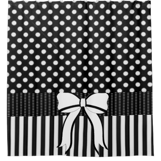 Rideau de douche Polkadot Noir Blanc Stripe Bow (Devant)