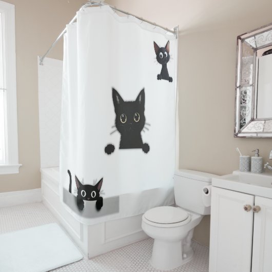Rideau de douche pour chats noirs (En situation)