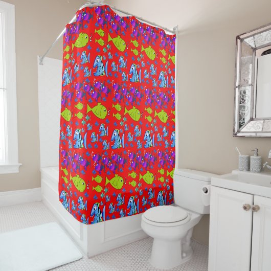 Rideau de douche pour enfants de poisson (En situation)