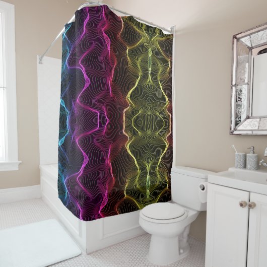 Rideau de douche psychédélique avec des vagues néo (En situation)