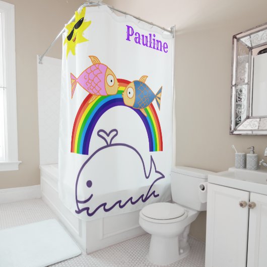 Rideau de douche Rainbow Sun Whale Fish (En situation)