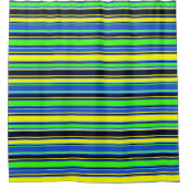 Rideau de douche rayé bleu, citron vert et jaune (Devant)
