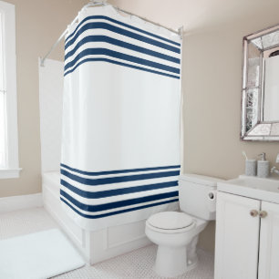 Rideau de douche rayé bleu marine blanc Nautical