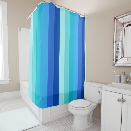Rideau de douche rayé bleu moderne Ombre (En situation)