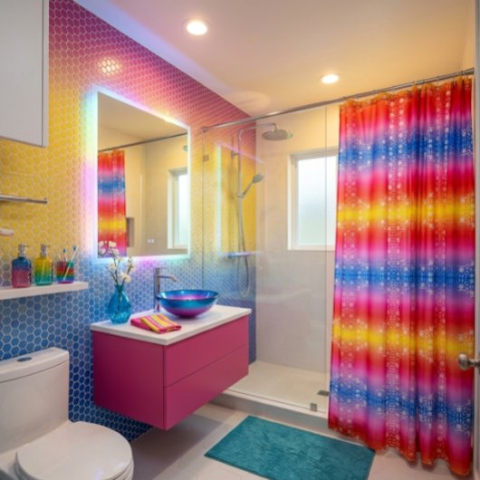 Rideau de douche rayé coloré