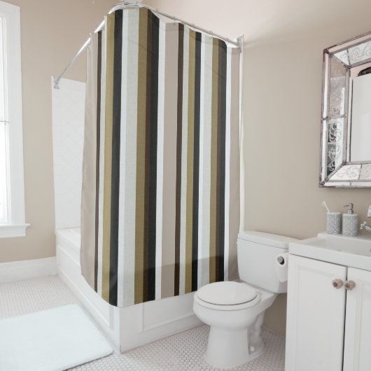 Rideau de douche rayé marron et beige (En situation)