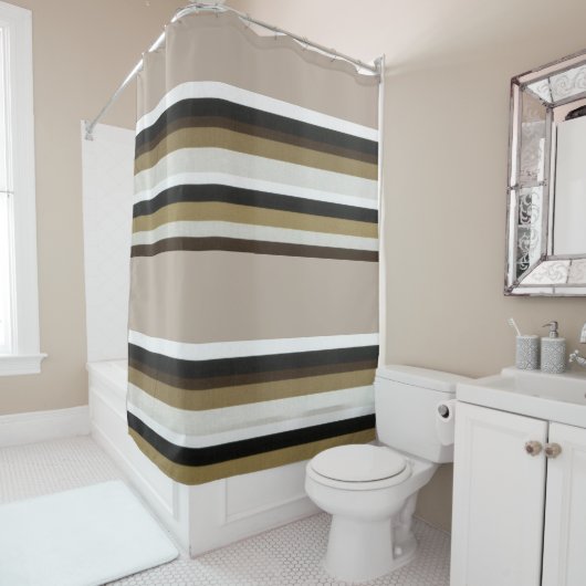Rideau de douche rayé marron et beige (En situation)