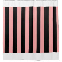 Rideau de douche rayé noir et rose corail