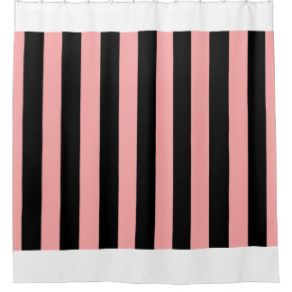 Rideau de douche rayé noir et rose corail