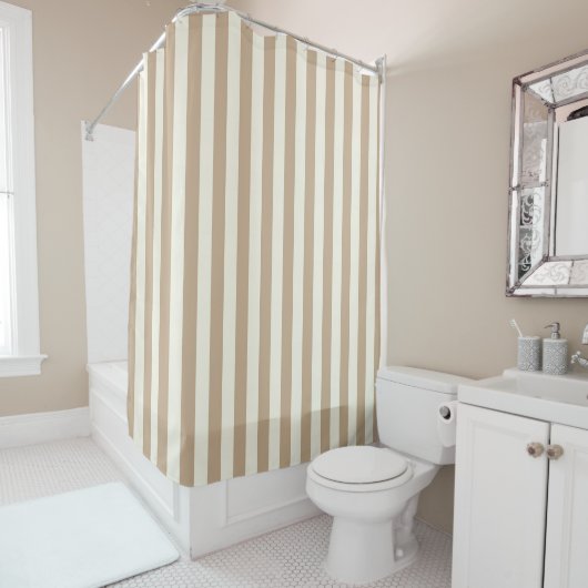 Rideau de douche rayure beige (En situation)