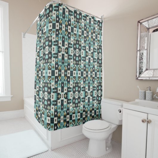 Rideau de douche rétro milieu du siècle moderne (En situation)