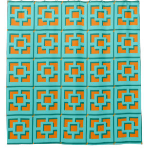 Rideau de douche Retro Turquoise et Orange Trellis