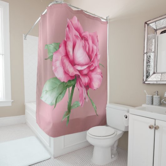 rideau de douche rose (En situation)