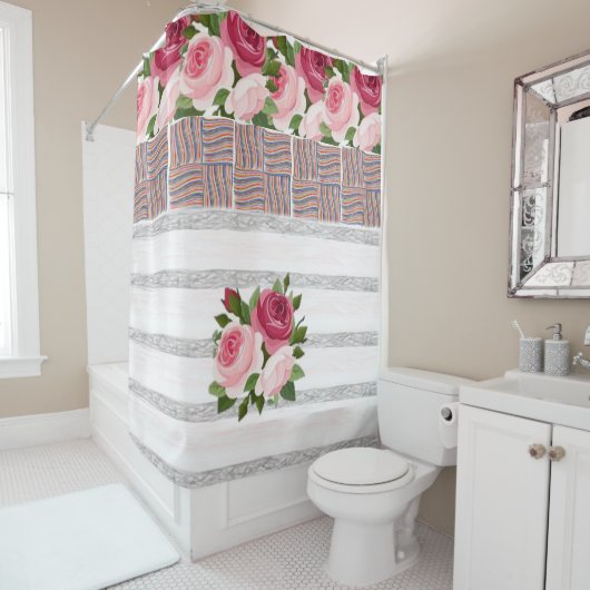 Rideau de douche rose (En situation)