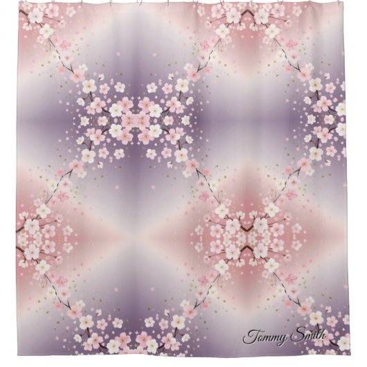 Rideau de douche rose doux en fleur de cerisier (Devant)