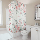Rideau de douche rose en fleurs (En situation)