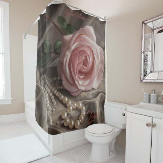 Rideau de douche Rose en soie (En situation)