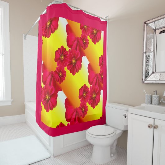 Rideau de douche rose et jaune (En situation)