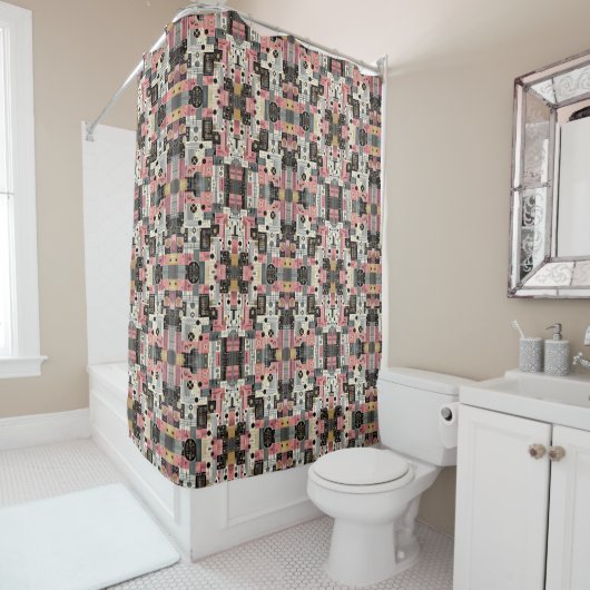 Rideau de douche rose rétro milieu du siècle moder (En situation)
