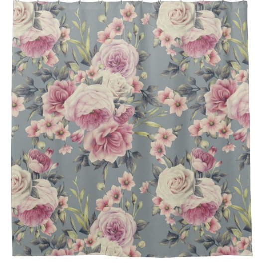 rideau de douche rose roses (Devant)