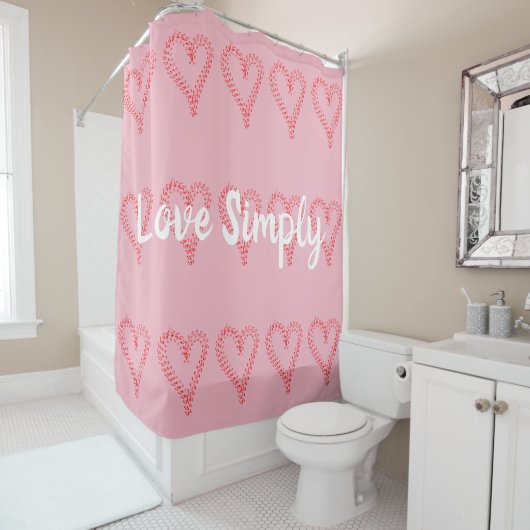 Rideau de douche Rose Simple Cœurs Rouges (En situation)