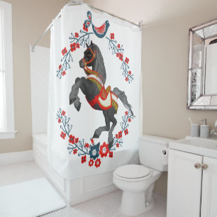 Rideau de douche Rouge bleu Floral Horse