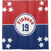 rideau de douche rouge et bleu (Devant)