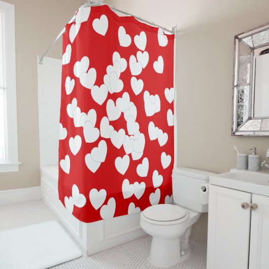 Rideau De Douche Rouge Flashy Avec De Beaux Coeurs (En situation)
