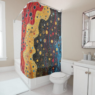 Rideau de douche rouge, or et noir Abstrait