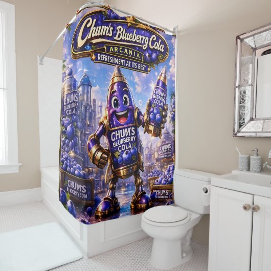 Rideau de douche salle de bain chums cola myrtille (En situation)