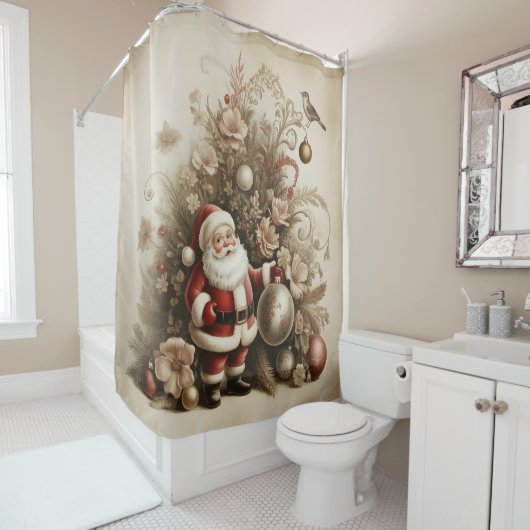 Rideau de douche Santa vintage (En situation)
