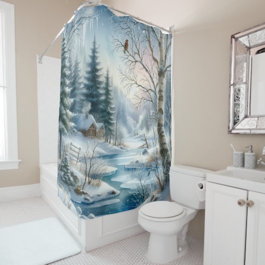 Rideau de douche Scène d'hiver (En situation)
