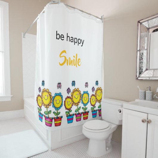 Rideau de douche Soyez Heureux Sourire Tournesols (En situation)